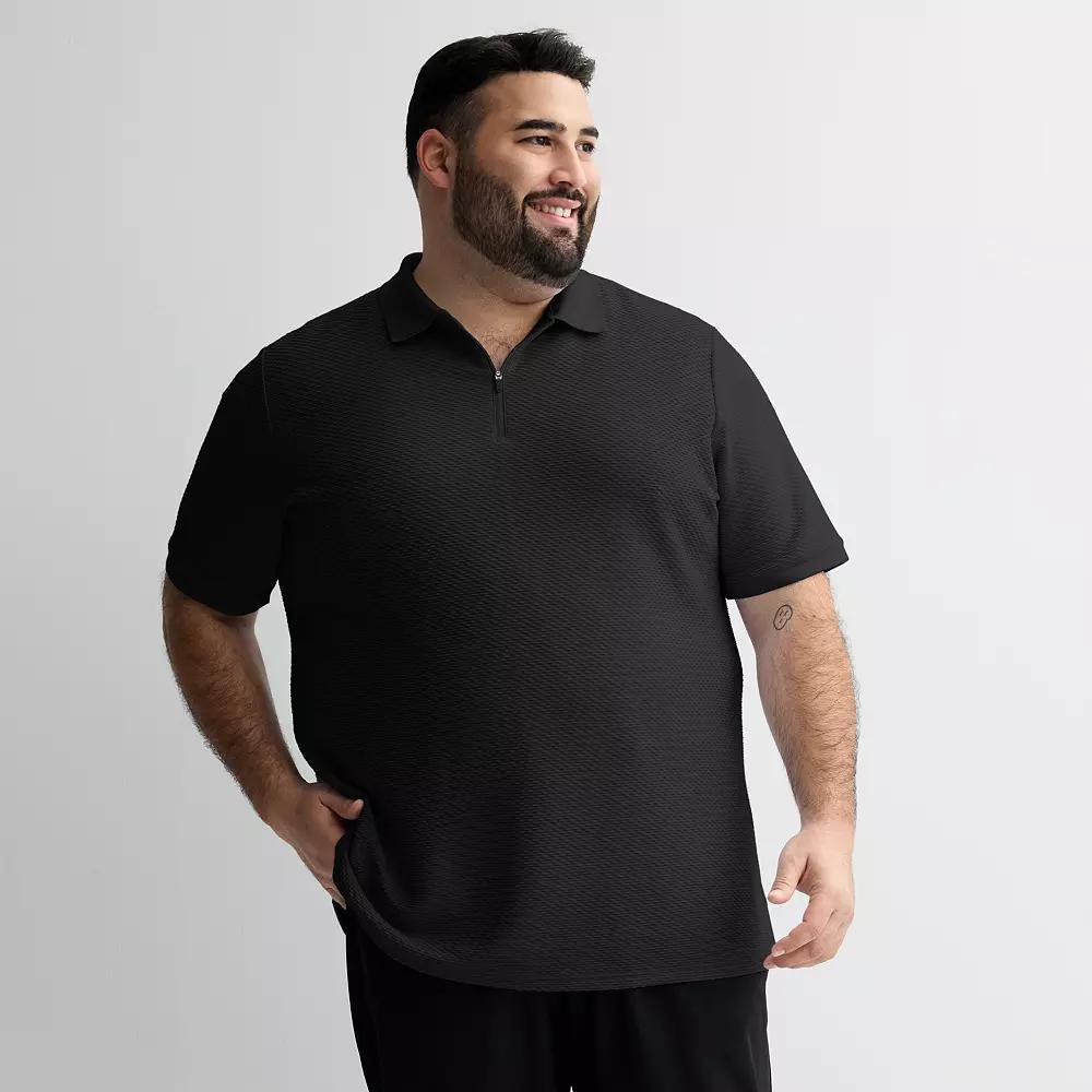 Big & Tall FLX Textured Knit Zipper Polo, Men's, Size: 2XB, Mineral Black Product Image