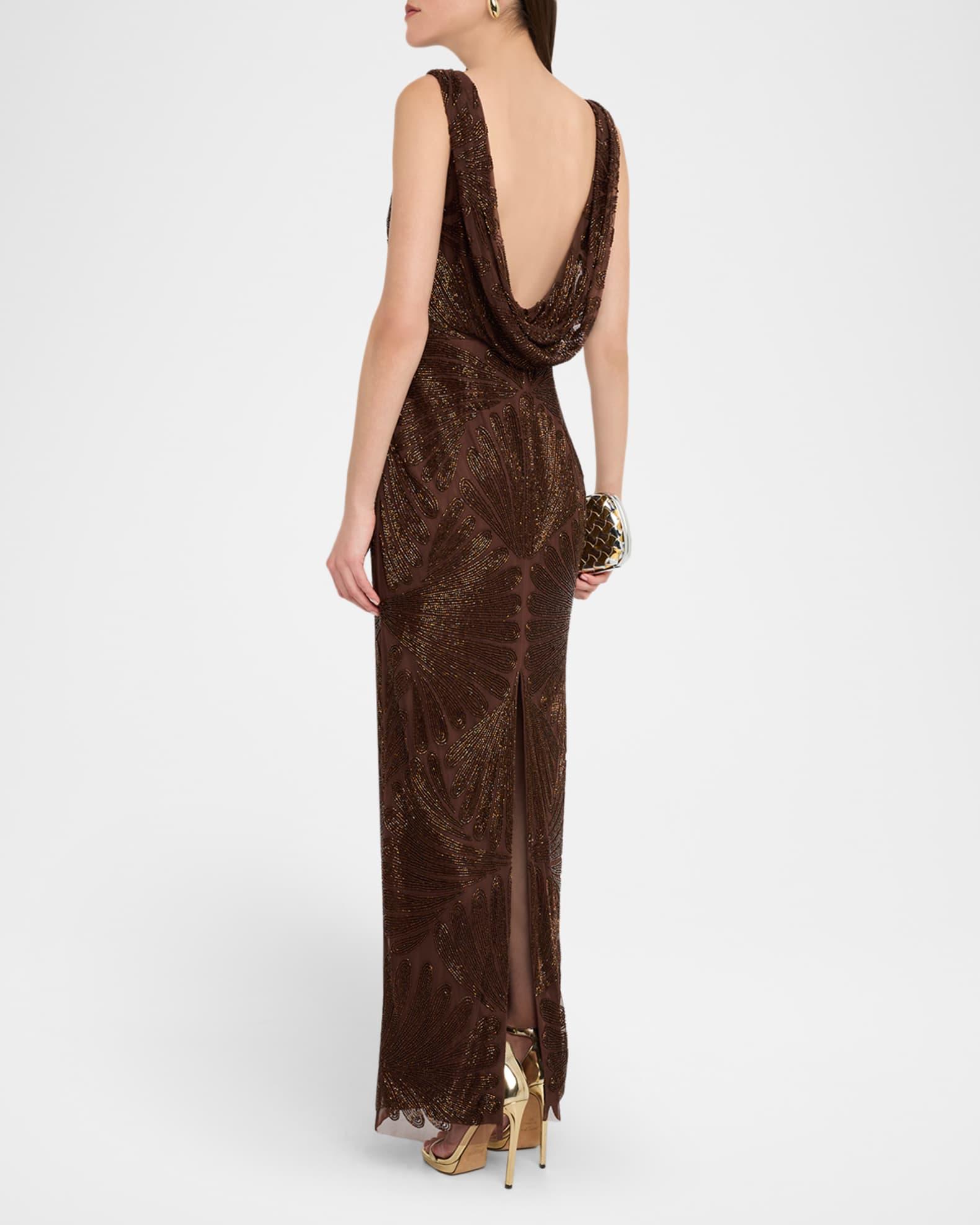 Backless Draped Beaded Column Gown Product Image