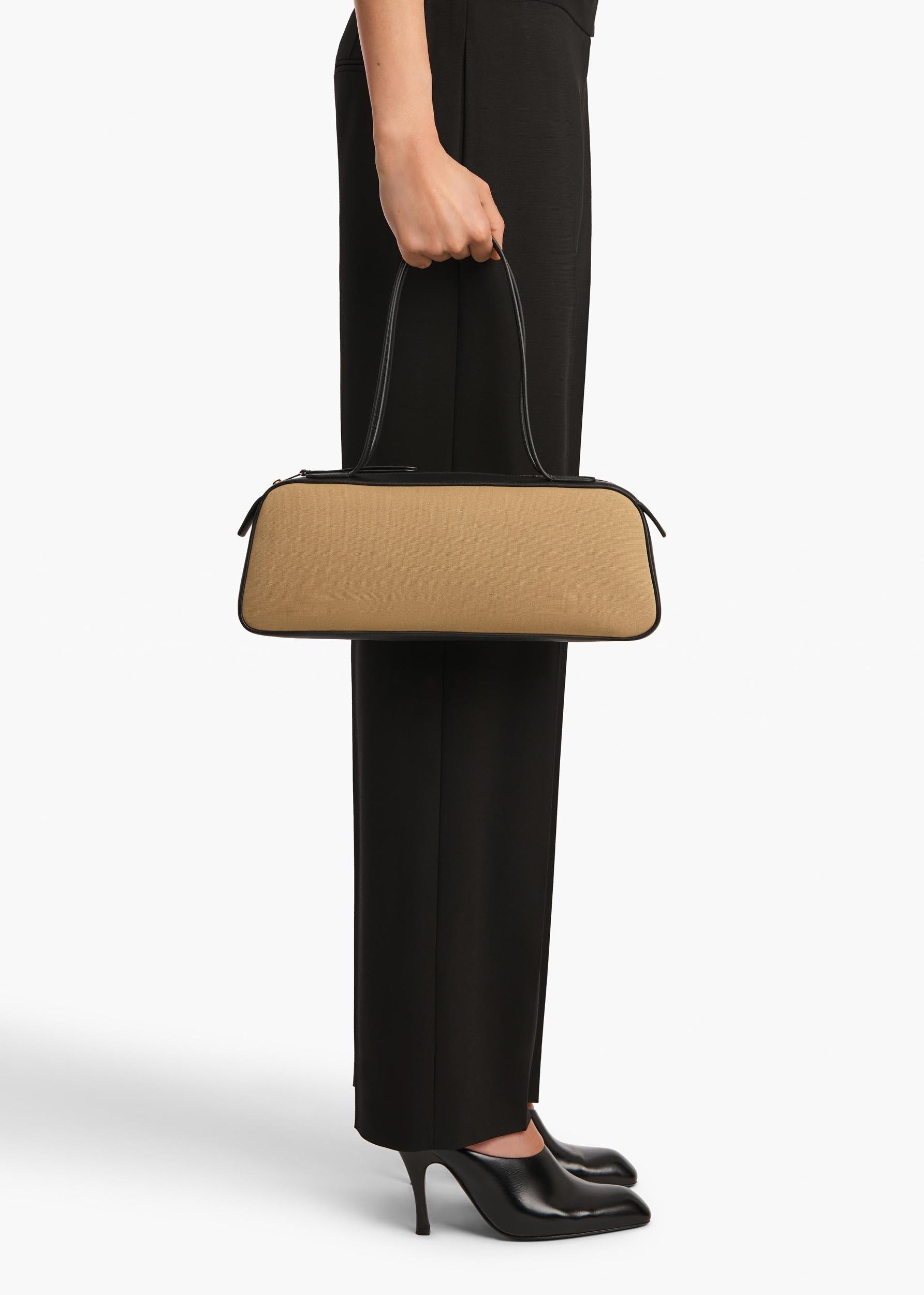 Simona Shoulder Bag in Natural Canvas with Black Leather Product Image