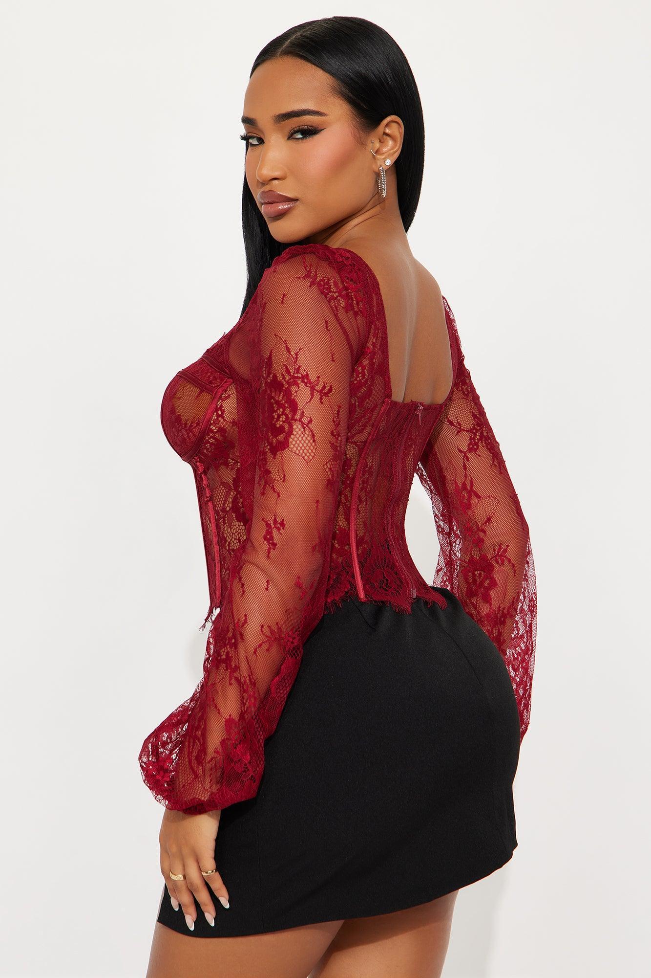 Gilded Glam Lace Bustier Top - Burgundy Product Image