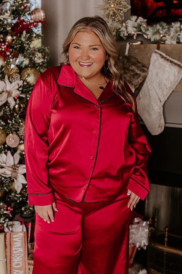 Feeling Luxurious Satin Pajama Top in Red Curves Product Image