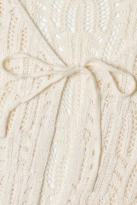 Short Sleeve Tie Front Lacy Knit Cardigan Product Image