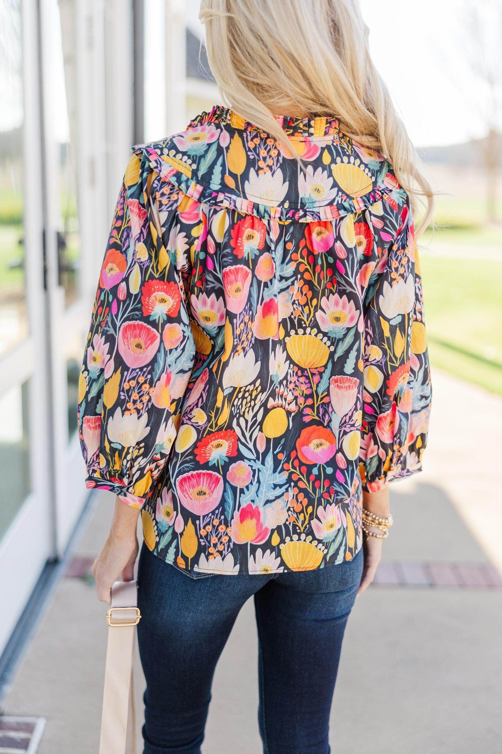 Better Believe It Mustard Floral Blouse Female Product Image