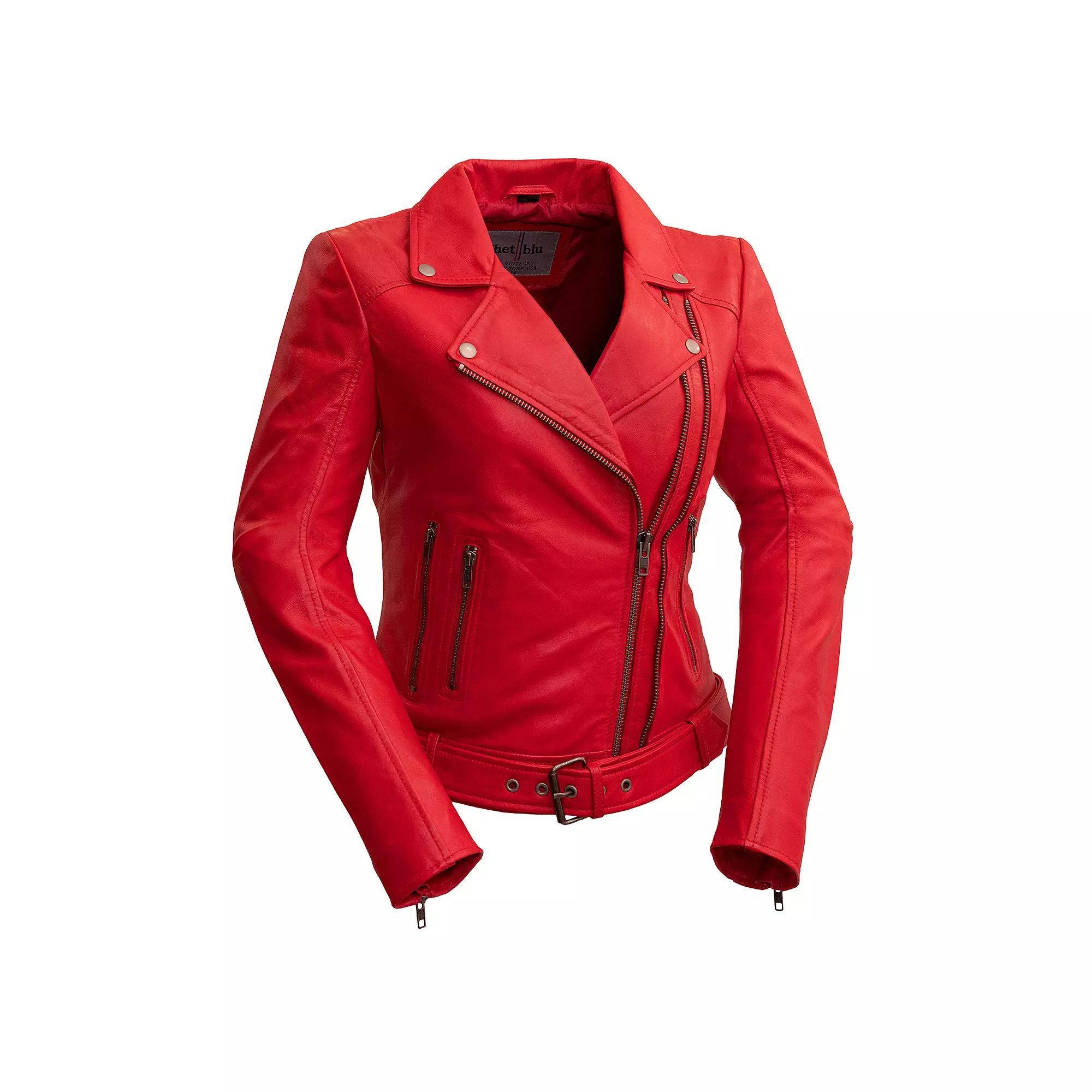 Womens Whet Blu Chloe Asymmetrical Leather Jacket Red Red Product Image