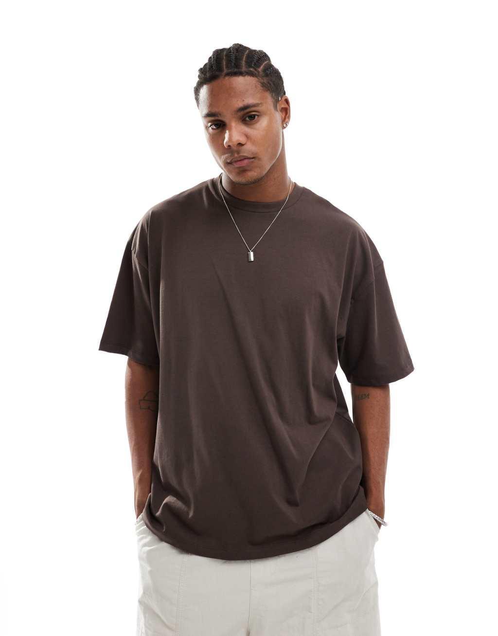 ASOS DESIGN oversized t-shirt in brown with cactus back print Product Image