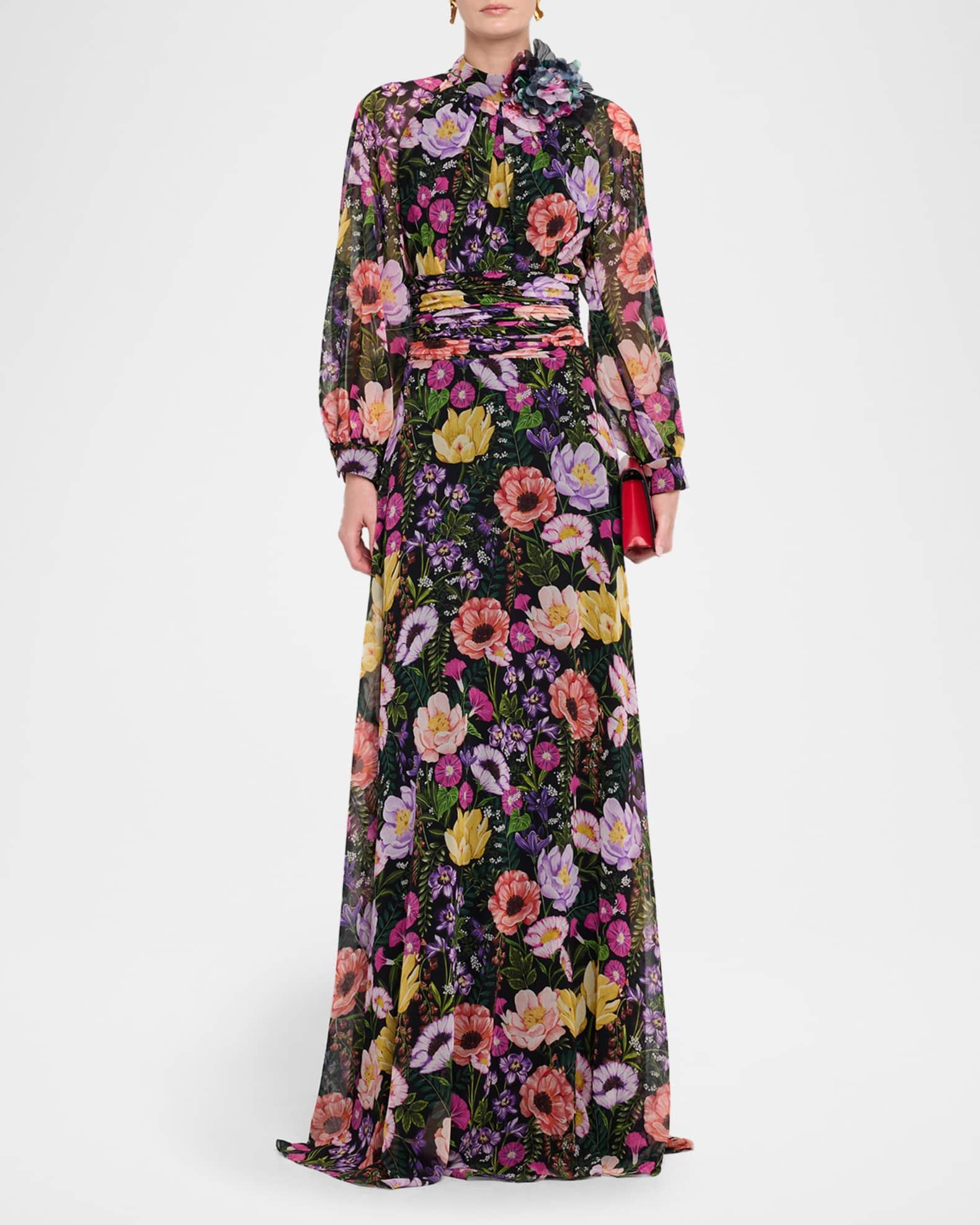 Floral-Print Chiffon Gown Product Image