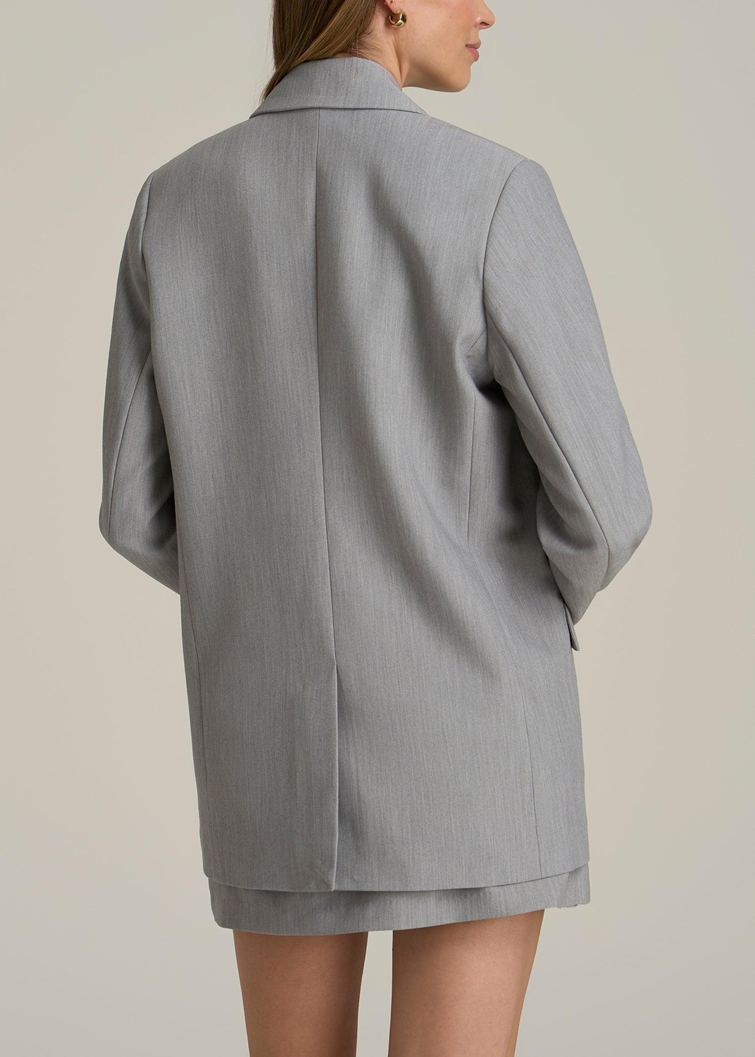 Boyfriend Fit Single-Button Blazer for Tall Women in Ash Grey Mix Product Image