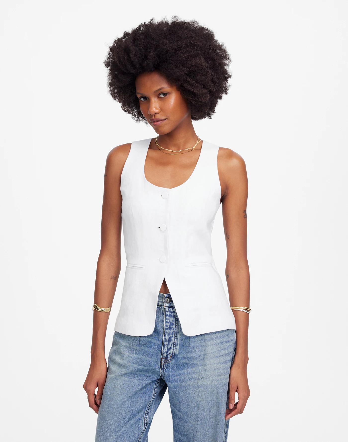100% Linen Scoopneck Cutaway Vest Product Image