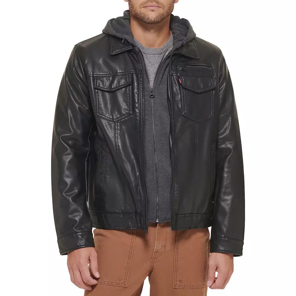 Men's Levi's® Faux Leather Hooded Trucker Jacket, Size: Small, Black Product Image