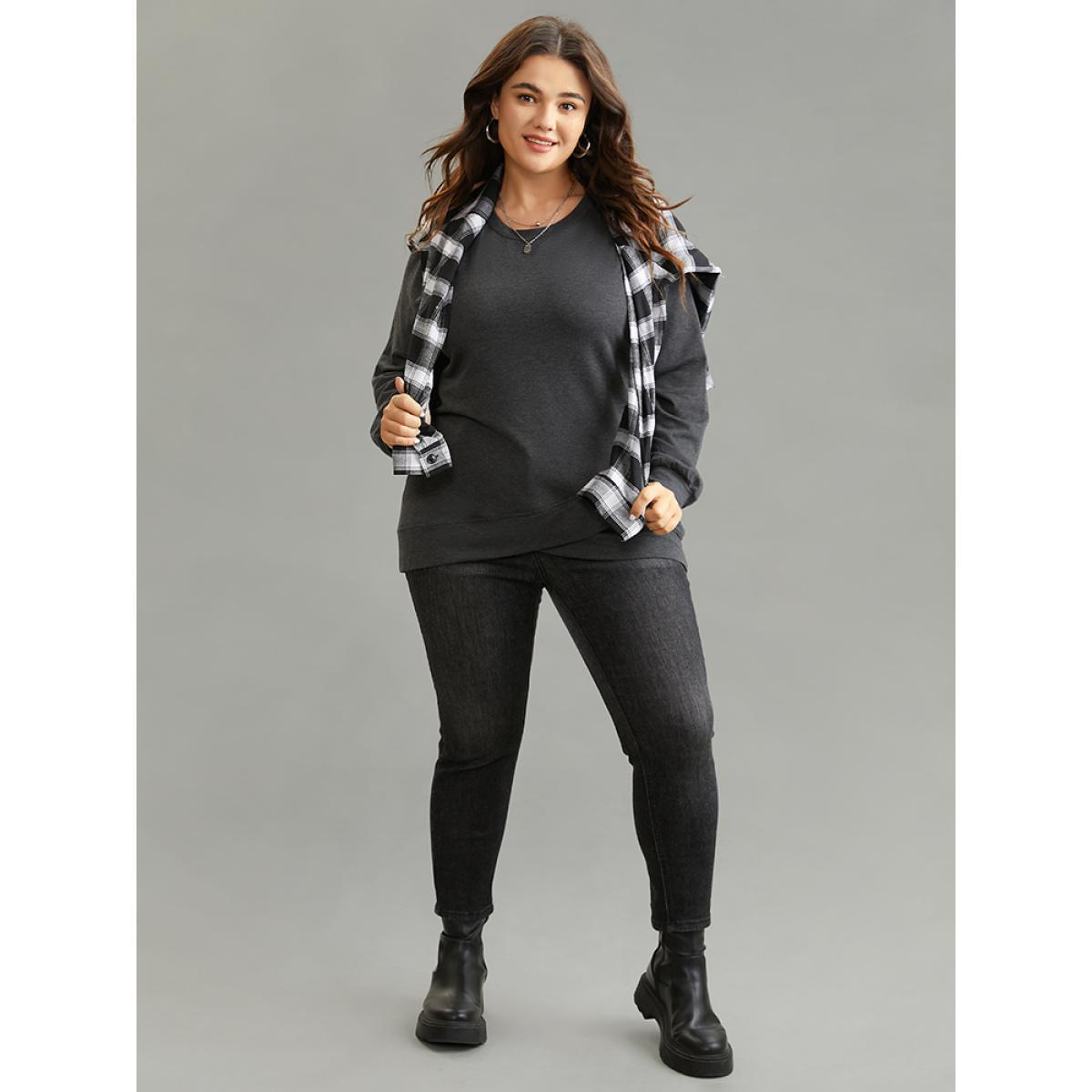 Plus Size Solid Heather Round Neck Wrap Hem Sweatshirt Women DimGray Casual Wrap Round Neck Dailywear Sweatshirts BloomChic 22-24/3X Product Image