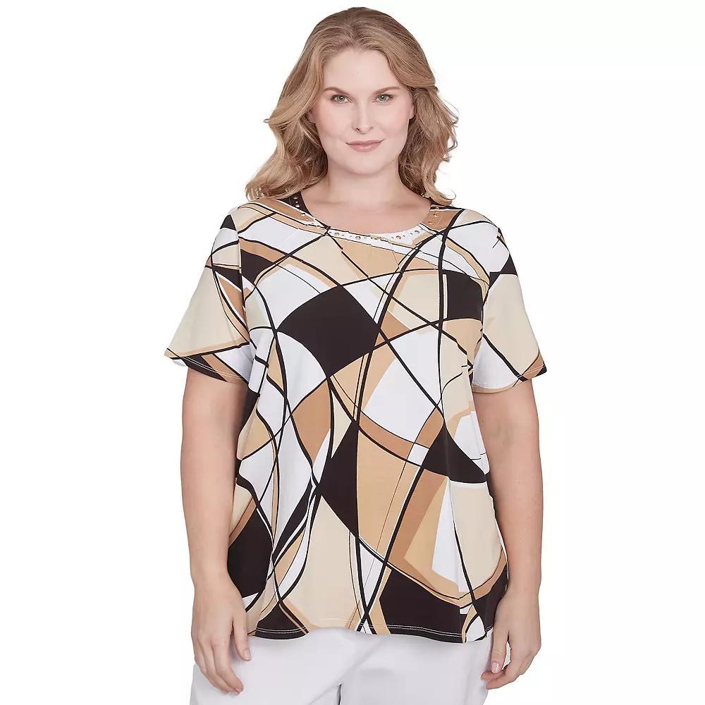 Plus Size Alfred Dunner Geometric Detailed Neckline Top, Women's, Size: 3XL, Black And Product Image