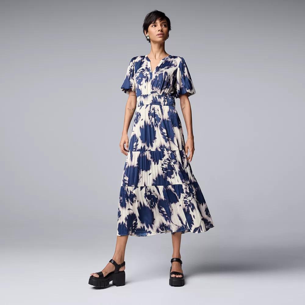 Petite Simply Vera Vera Wang Maxi Fem Dress, Women's, Size: Medium Petite, Beige Navy Floral Product Image