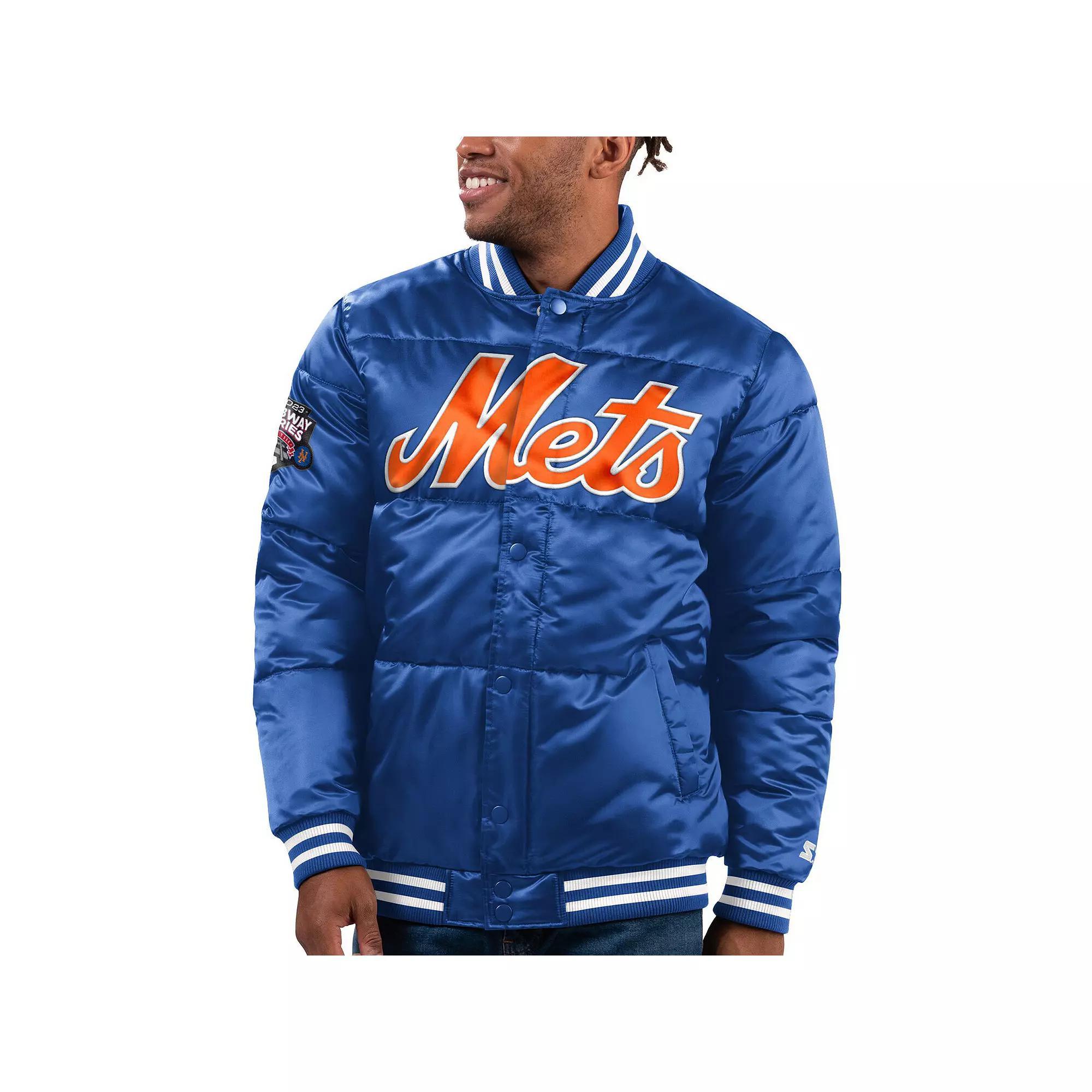 Men's Starter Royal New York Mets Bronx Satin Full-Snap Bomber Jacket, Size: Medium, Blue Product Image