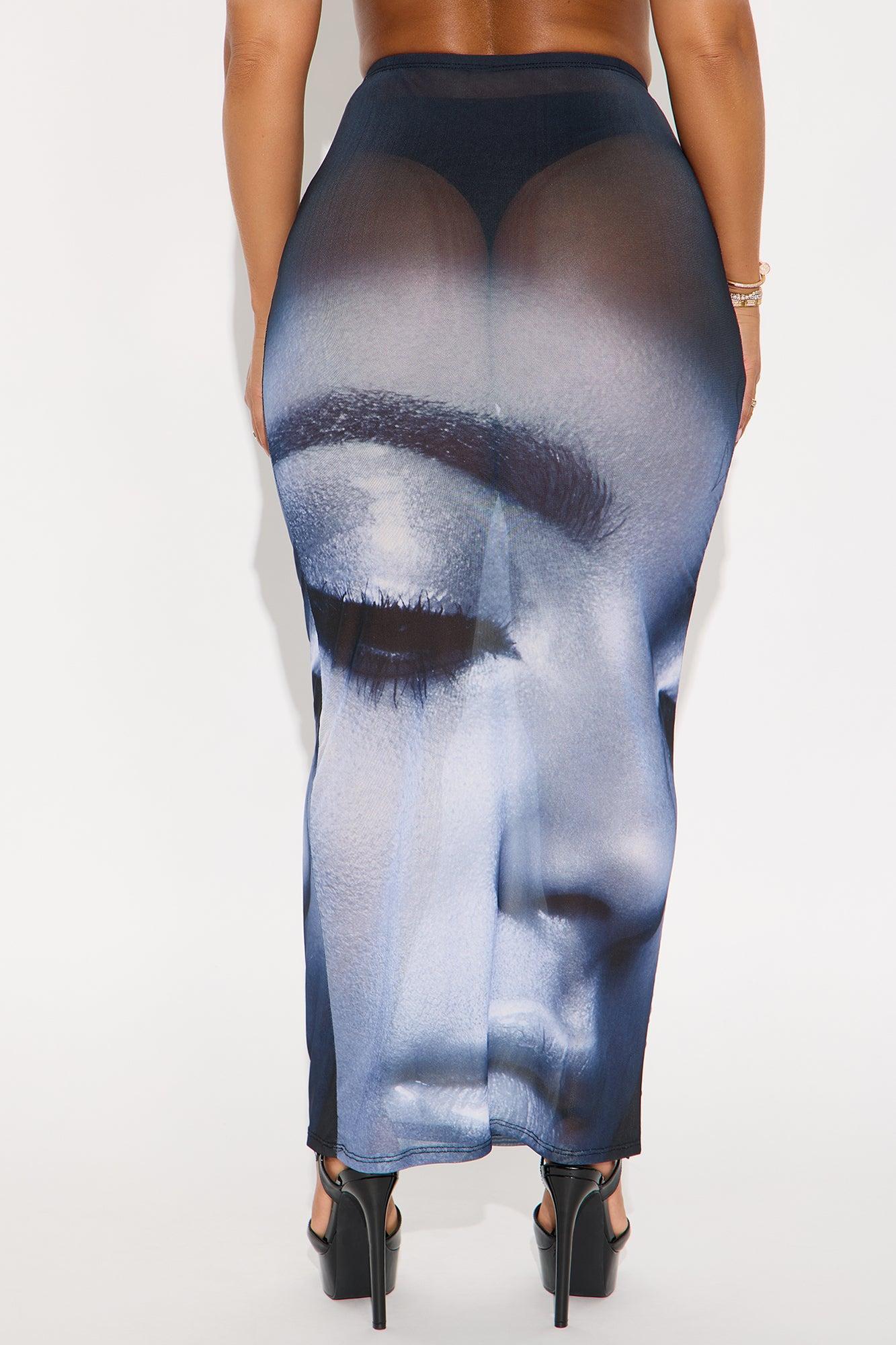 Thalia Sheer Face Print Mesh Maxi Skirt - Purple/combo Product Image