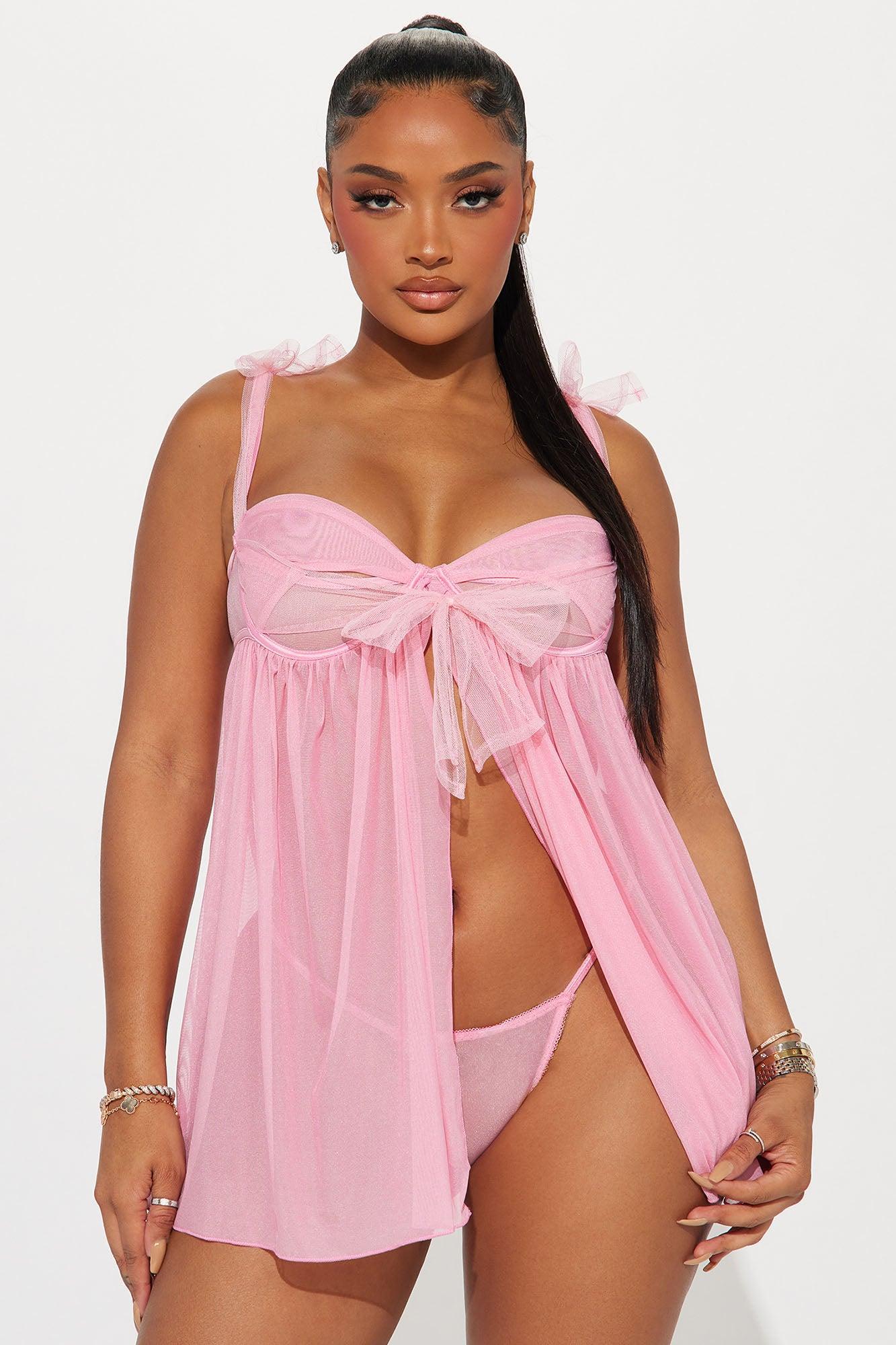 Perfect Gift Tulle Bow Flyaway Babydoll Set - Pink Product Image