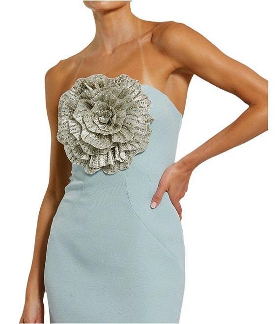 Mac Duggal Strapless 3D Rhinestone Flower Crepe Column Gown Product Image