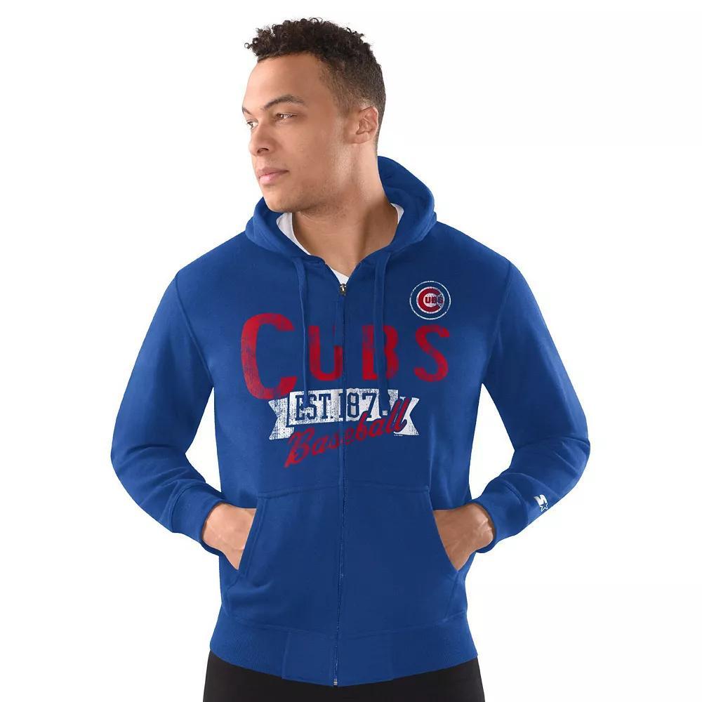 Men's Starter  Royal Chicago Cubs Distressed Full-Zip Hooded Jacket, Size: Large, Blue Product Image