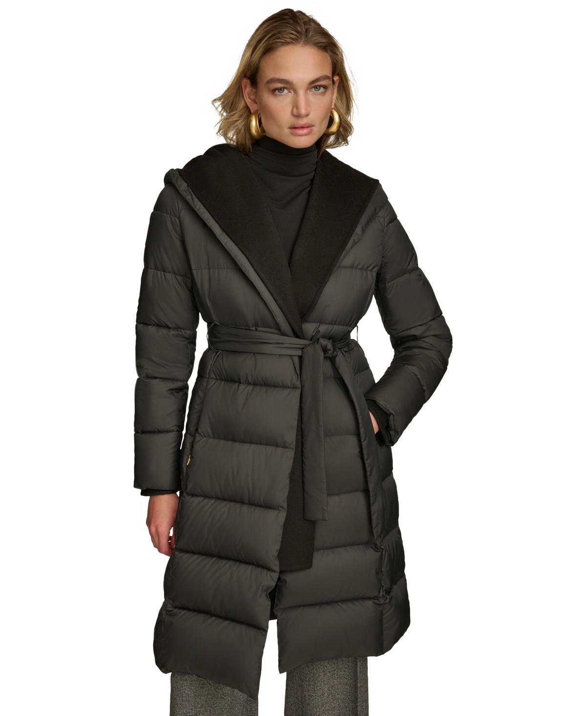 Donna Karan New York Womens Belted Hooded Puffer Coat Product Image