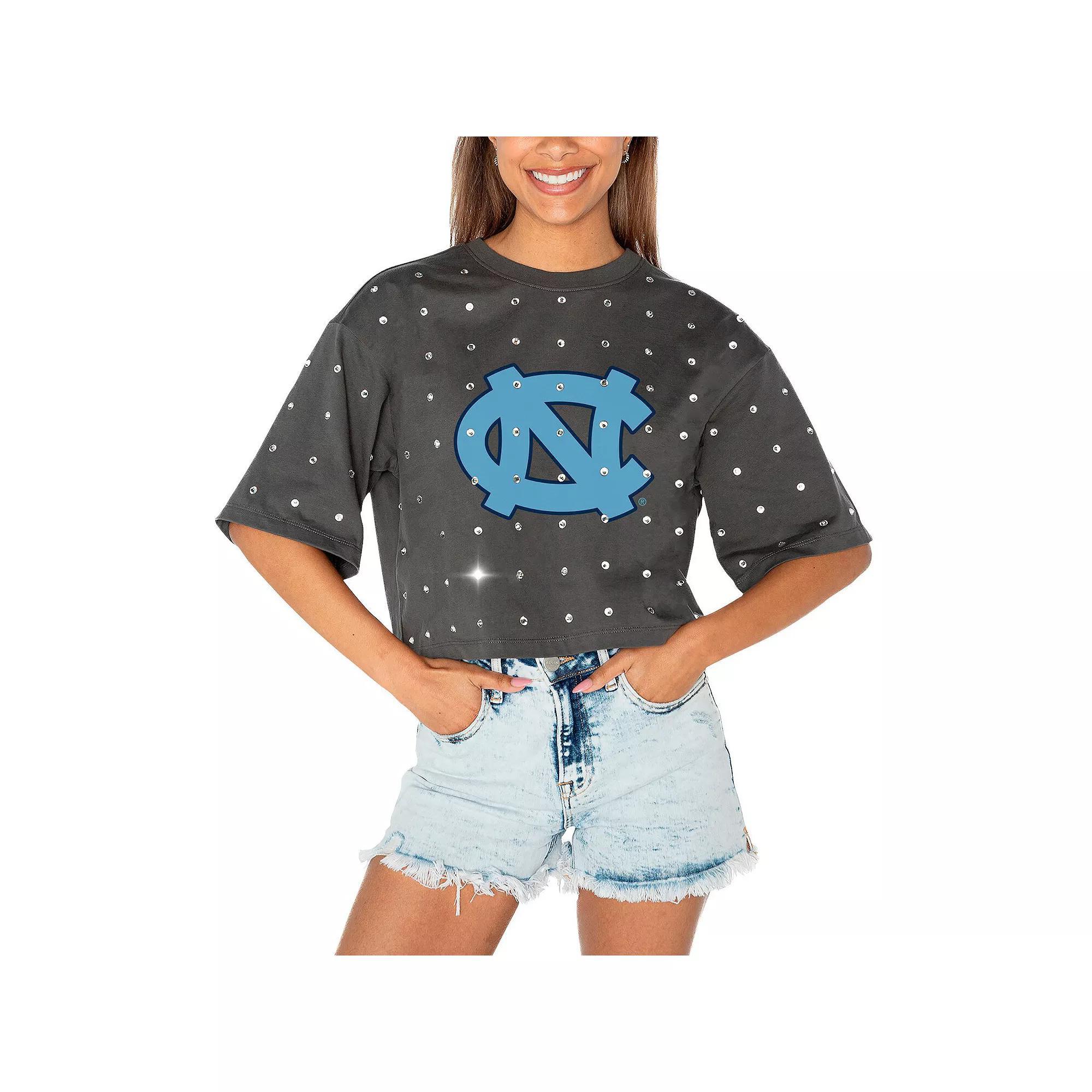 Women's Gameday Couture Gray North Carolina Tar Heels Go Time Rhinestone Crop T-Shirt, Size: Medium, Grey Product Image