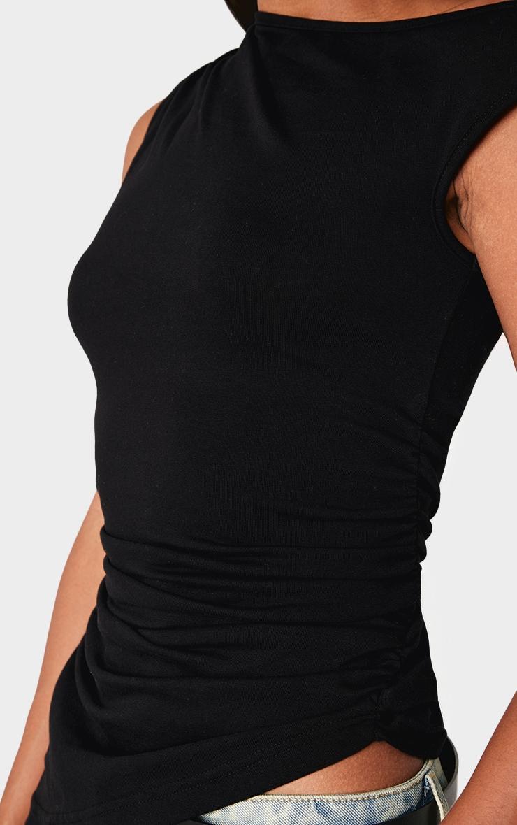 Black Asymmetric Shoulder Ruched Longline Top Product Image