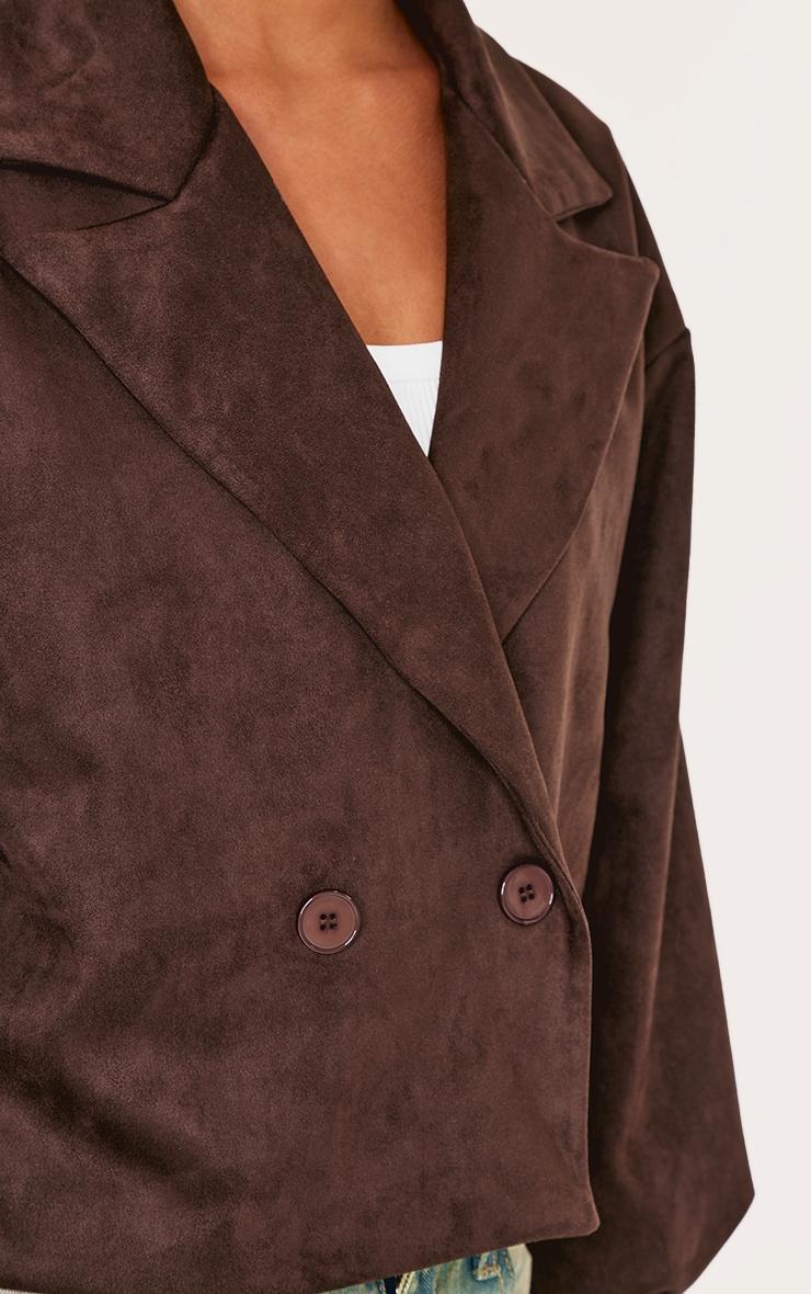 Chocolate Faux Suede Balloon Sleeve Trench Coat Product Image