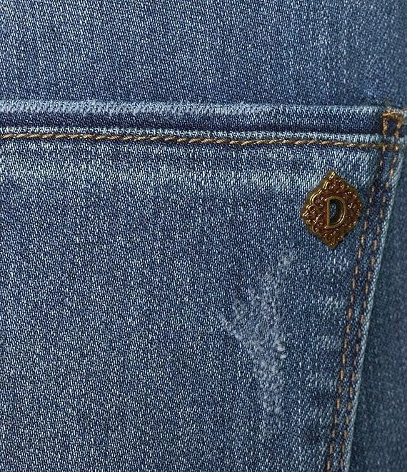 Democracy Petite Size Stretch Kick Flare Double Layer Fray Hem Crop Jeans Product Image