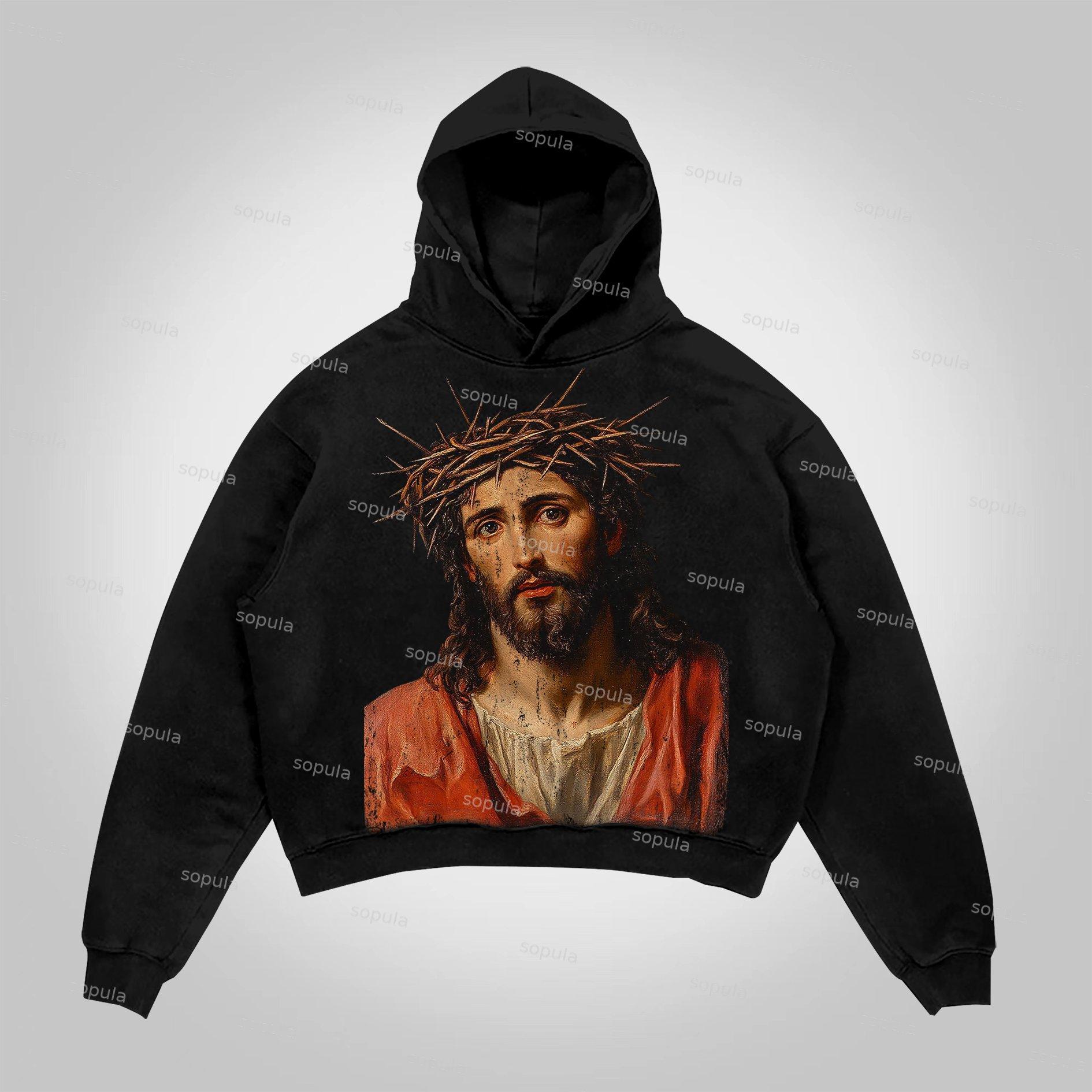 Sopula Jesus Retro Fade Portrait Graphic Hoodie Product Image