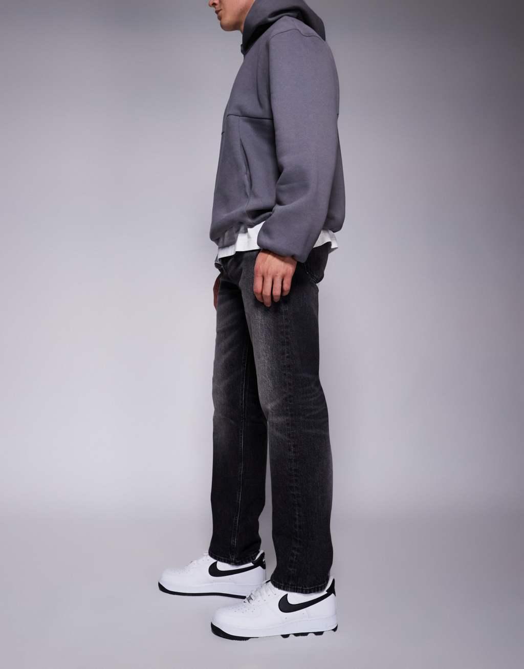 ASOS DESIGN straight stretch jeans in washed black Product Image