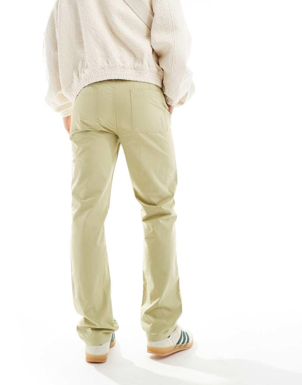 ASOS DESIGN straight fit ripstop pants in beige Product Image