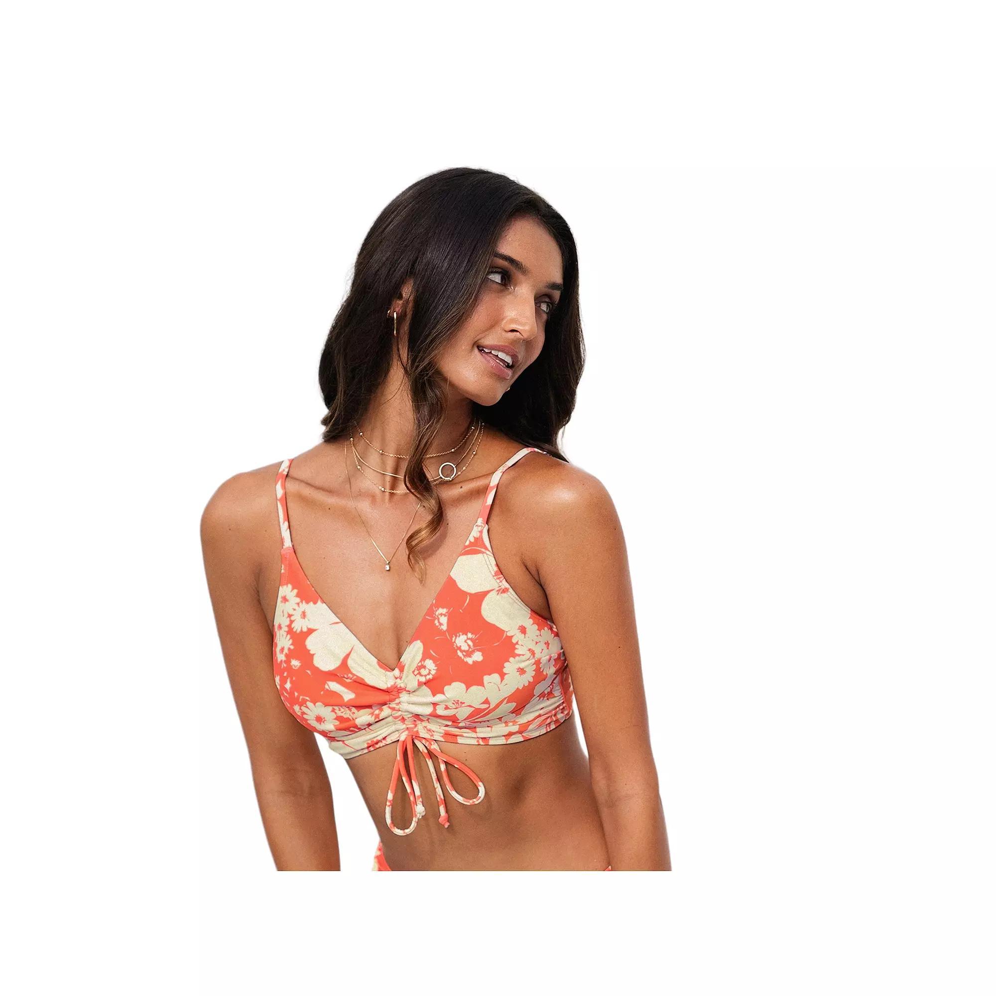 Women's Cupshe Cinch Front Shirred Bikini Top, Size: Large, Pink Floral Product Image