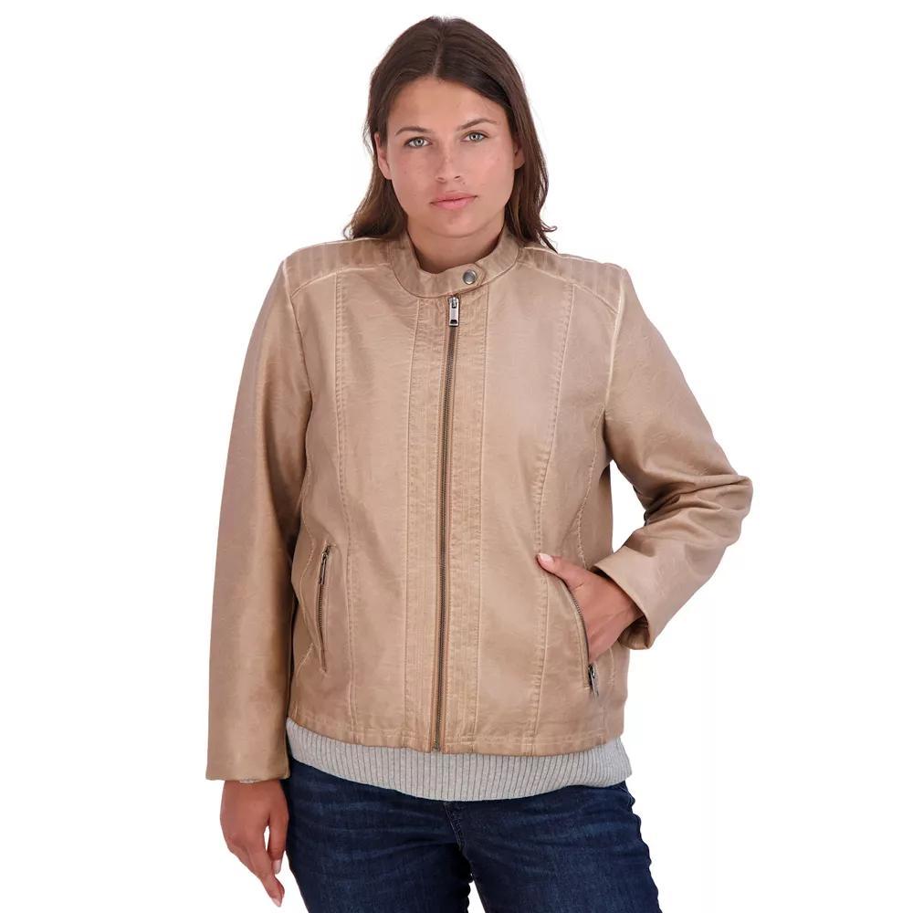 Women's Sebby Collection Faux-Leather Racing Jacket, Size: Small, Whiskey Product Image