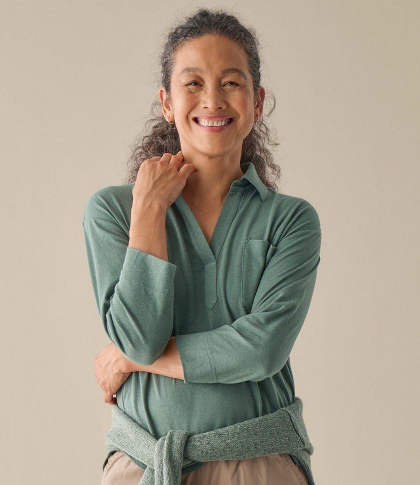 
                            
                                
                                    
                                
                            Women's Linen/Cotton Tee, Three-Quarter-Sleeve Splitneck Polo
                         Product Image