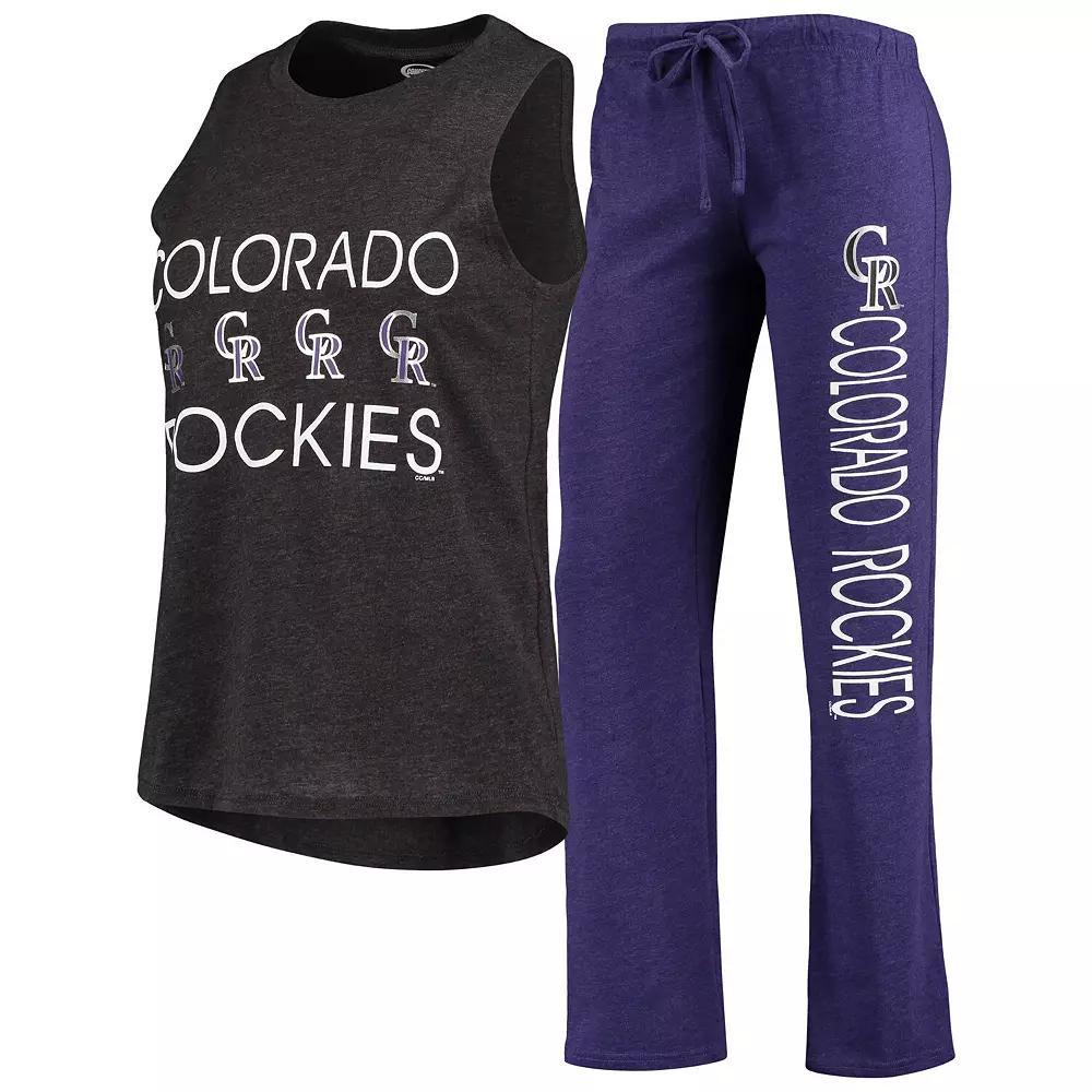 Women's Concepts Sport Purple/Black Colorado Rockies Meter Muscle Tank Top & Pants Sleep Set, Size: Medium Product Image