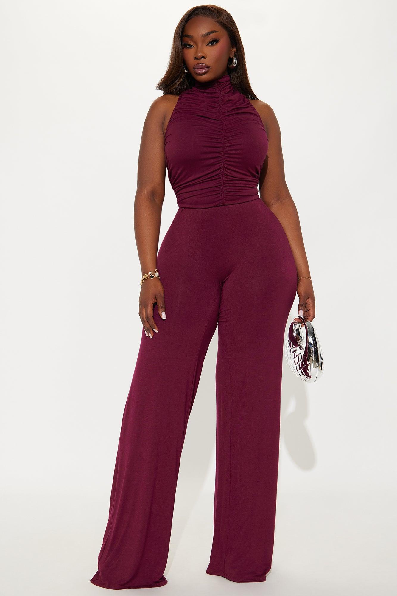 Anaisha Wide Leg Jumpsuit - Burgundy Product Image