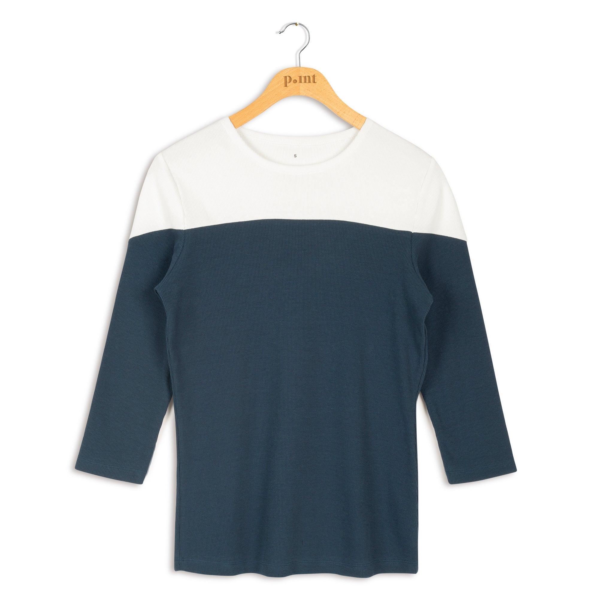 Point Ribbed Colorblock Crewneck Top Product Image