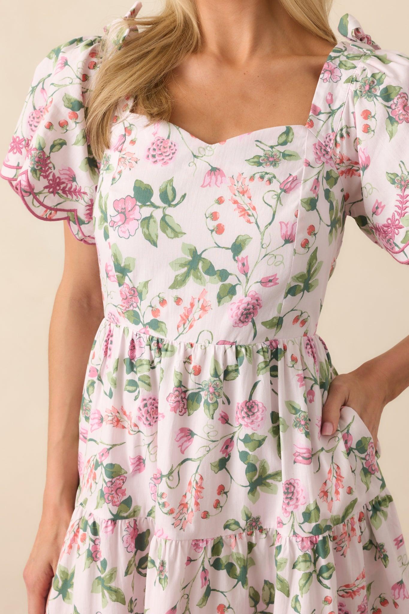 The Memories We Keep Light Pink Floral Print Cotton Midi Dress Product Image
