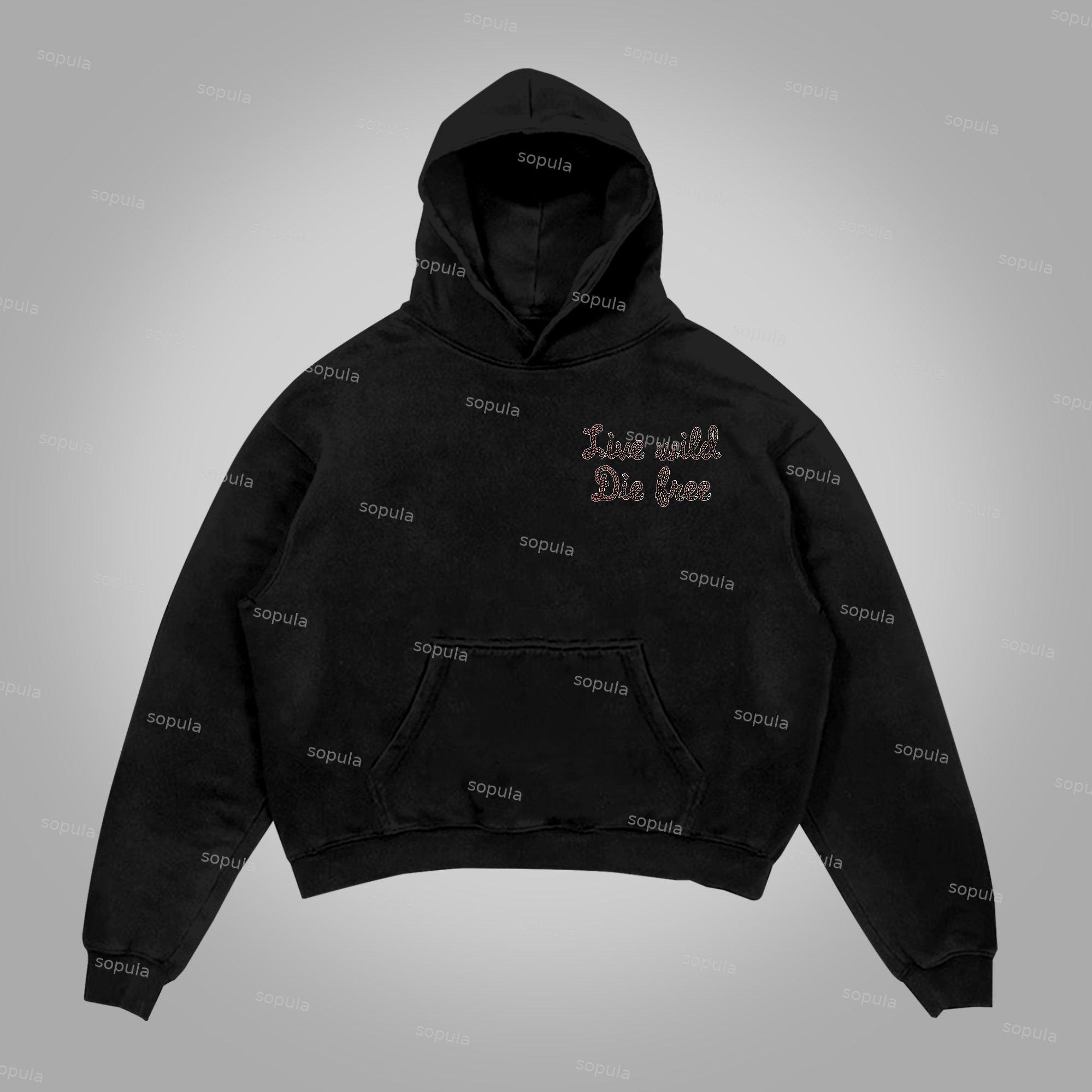 Live Wild Die Free Cowboy Make Vintage Graphics Cotton Pocket Hoodie Product Image