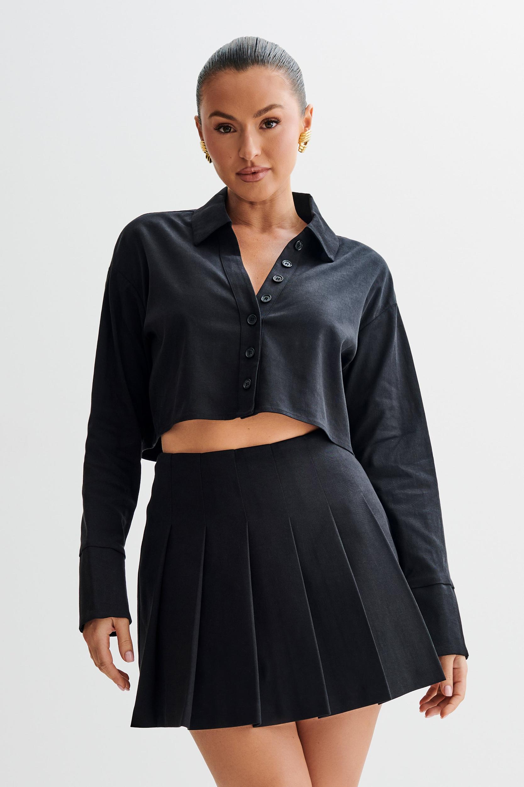 Julianna Cotton Button Up Shirt - Black Product Image
