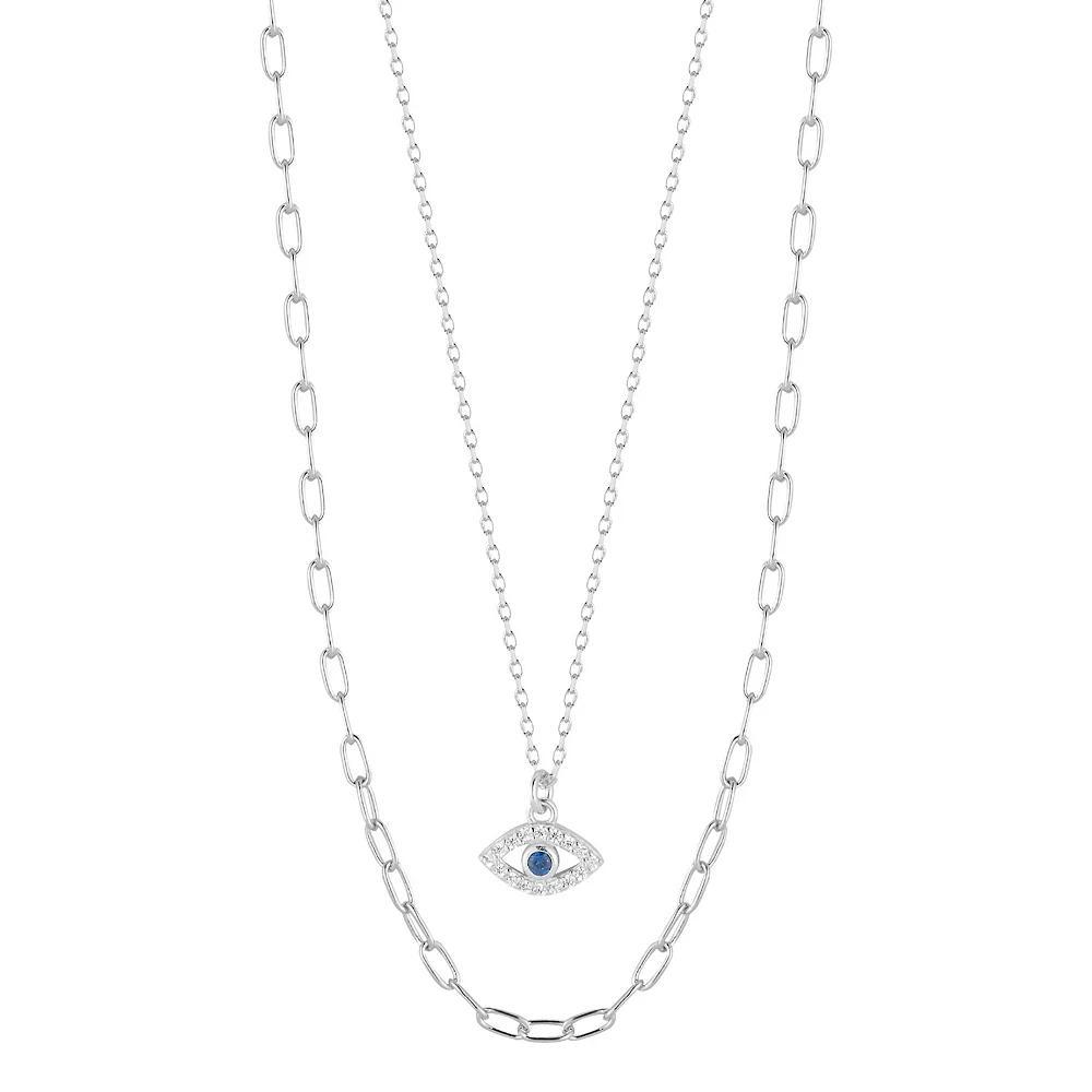 Sunkissed Sterling Layered Cubic Zirconia Evil Eye Necklace, Women's, Silver Tone Product Image
