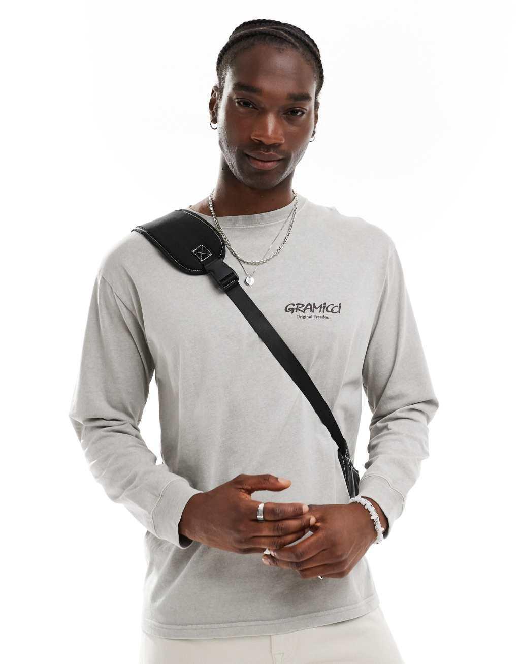 Gramicci original freedom graphic long sleeve t-shirt in pigment sage Product Image