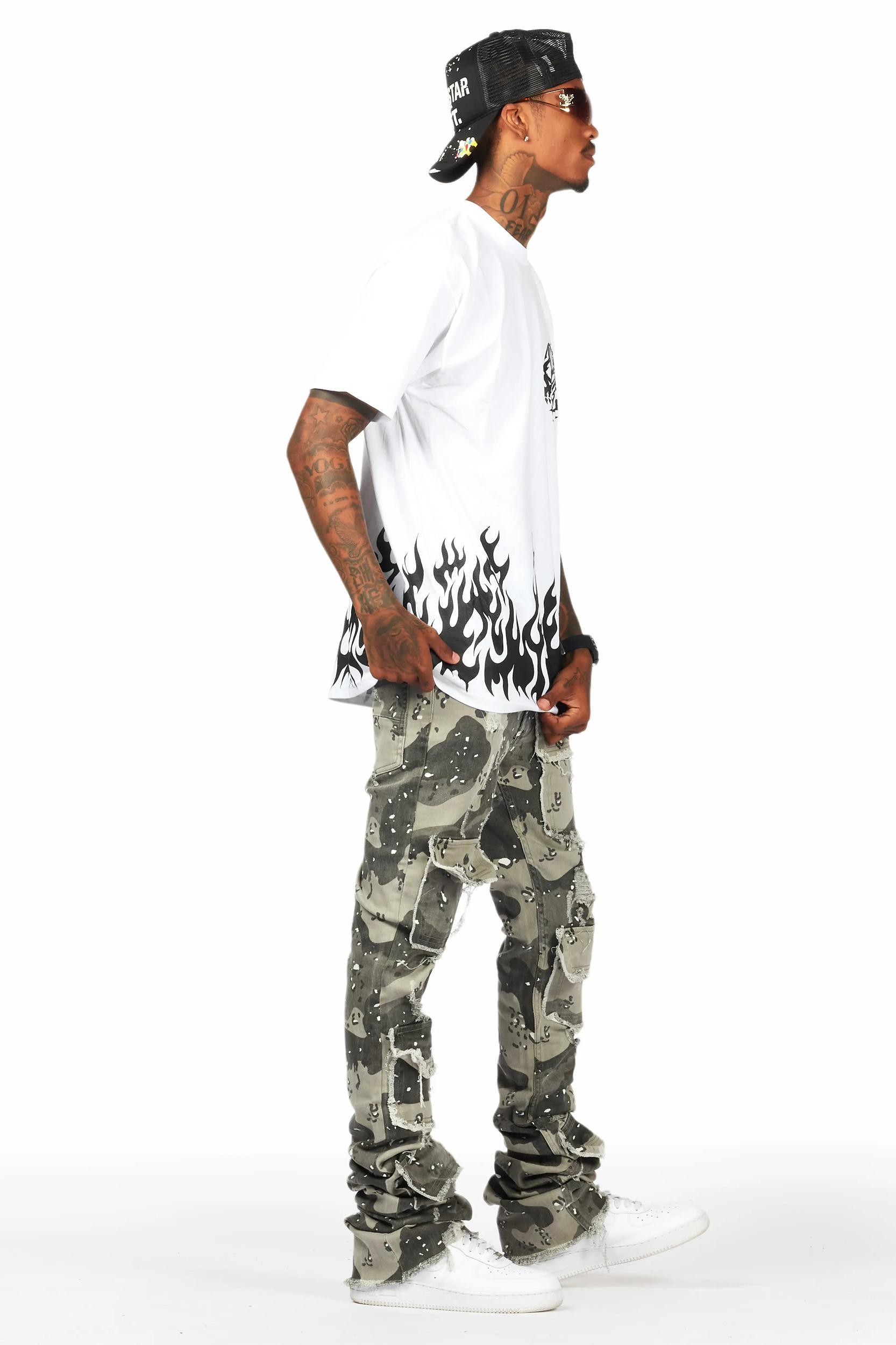 Petrus Grey Camo Super Stacked Flare Jean Male Product Image