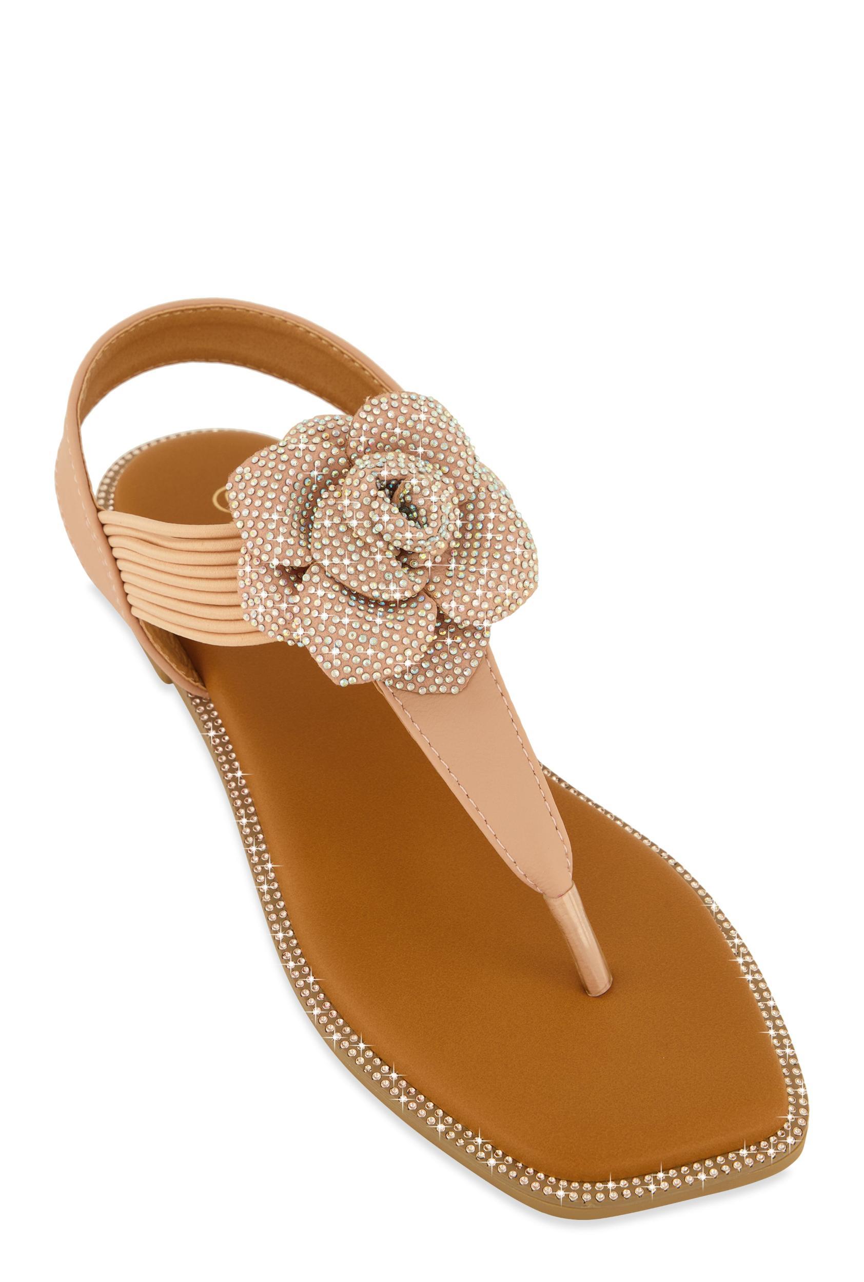 Womens Flower Rhinestone Corded Thong Sandals Product Image