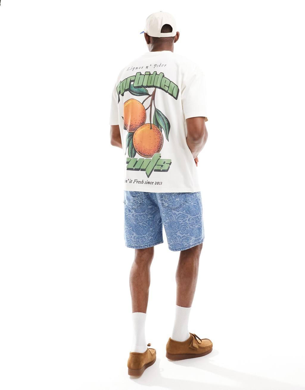 Liquor & Poker oversized t-shirt with fruit back print in white Product Image
