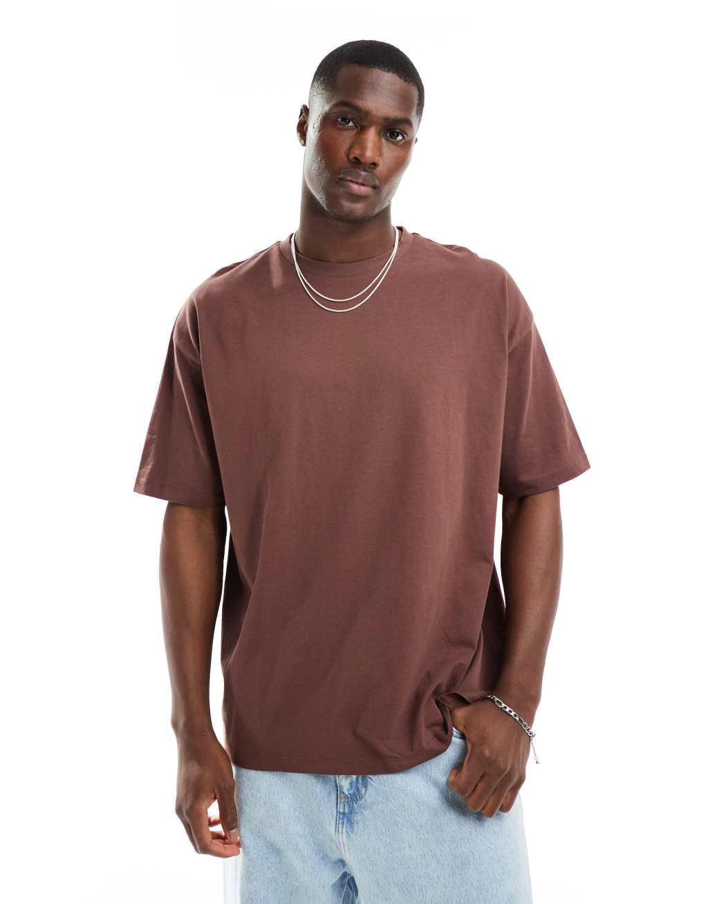 ASOS DESIGN oversized t-shirt with celestial back print in brown Product Image