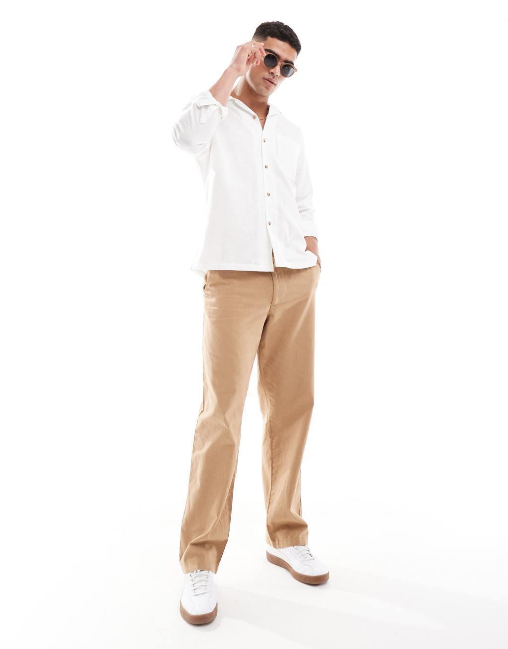 ASOS DESIGN relaxed linen blend shirt with revere collar in navy Product Image
