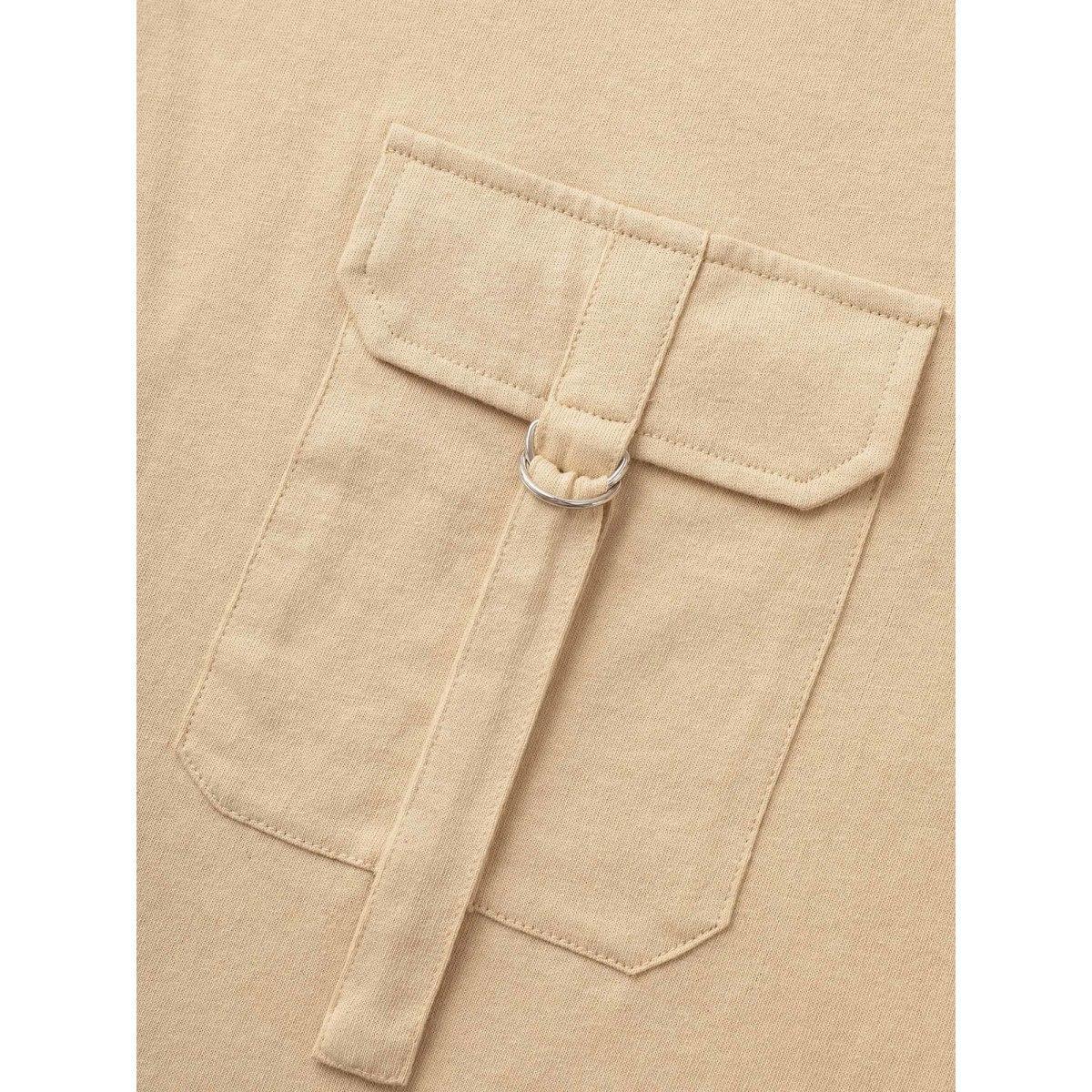 Plus Size Cotton Solid Patched Pocket Cuffed Sleeve T-shirt Champagne Women Casual Roll Hem Round Neck Everyday T-shirts BloomChic 12/L Product Image
