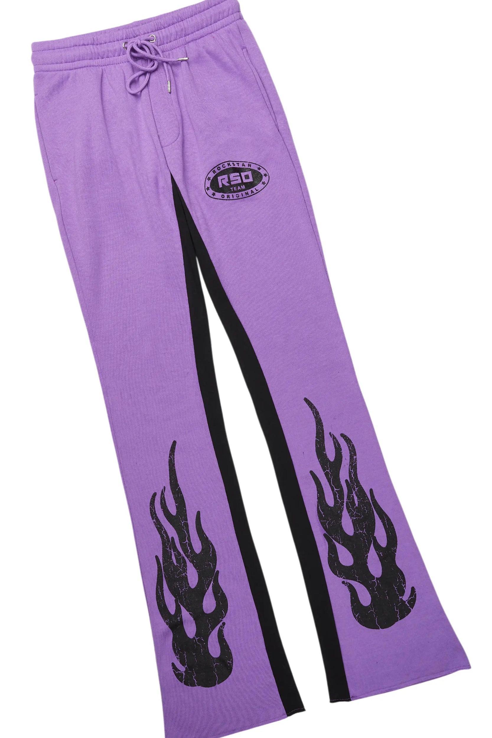 Amos Purple/White Long Sleeve T-Shirt/Stacked Baggy Pant Set Male Product Image
