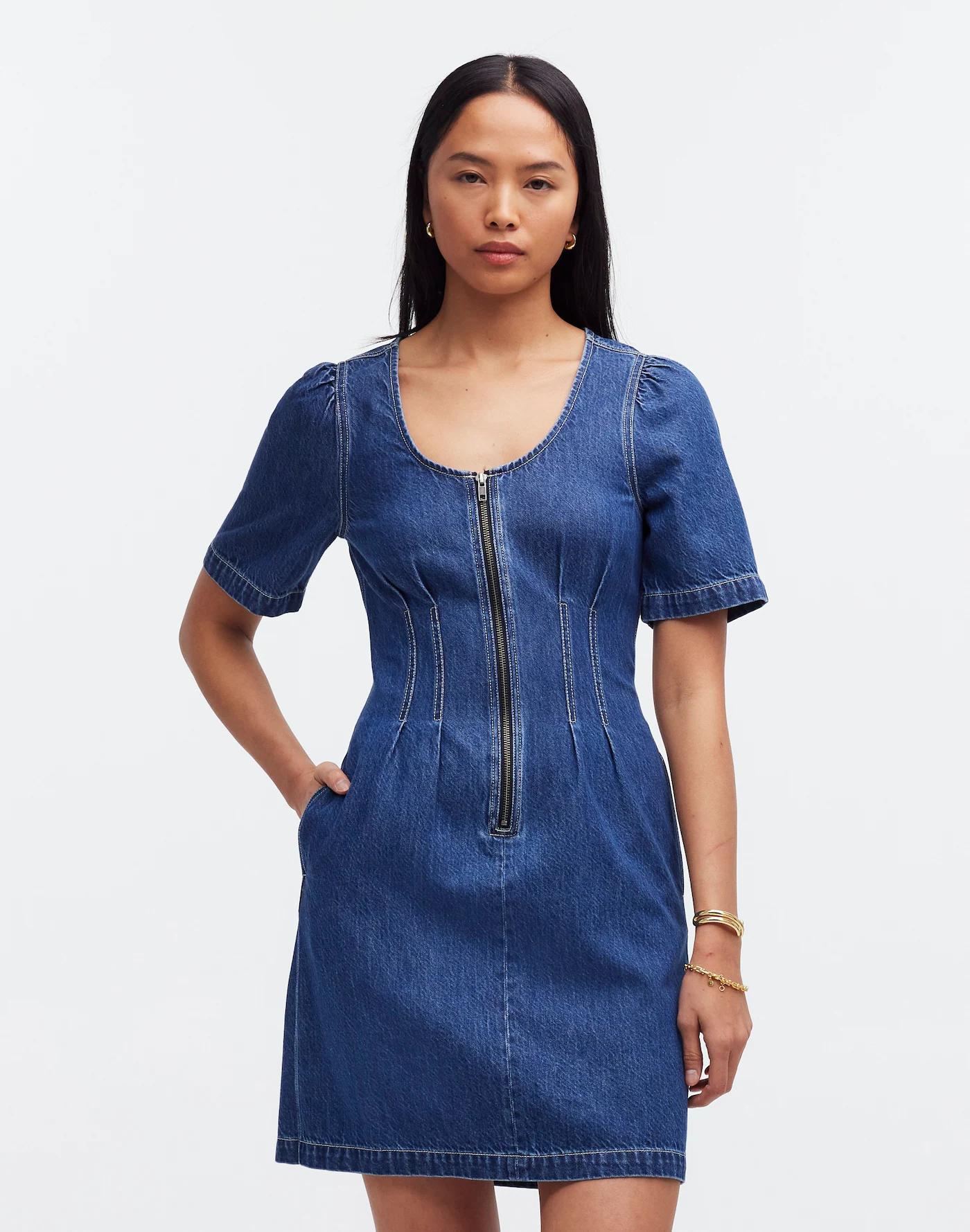 Denim Darted Mini Dress in Pixie Wash Product Image