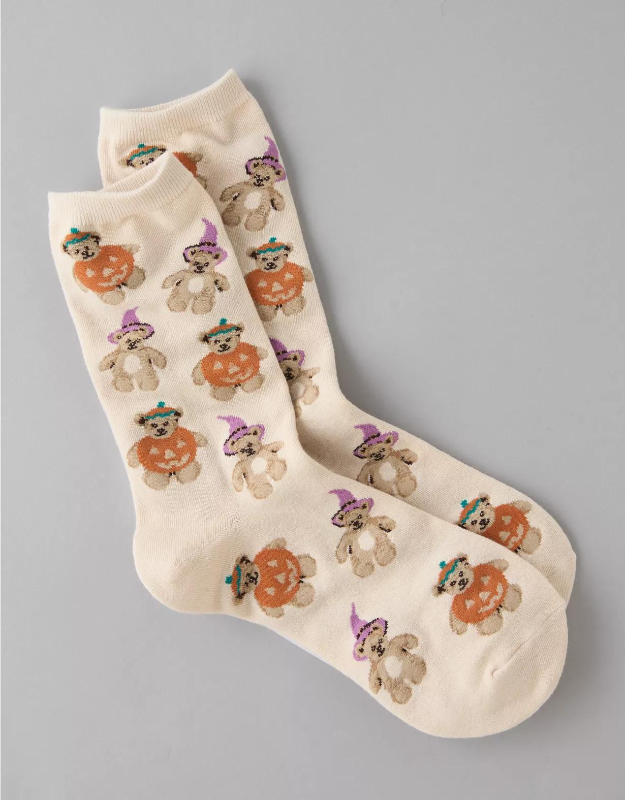 AE Pumpkin Teddy Bear Crew Socks Product Image