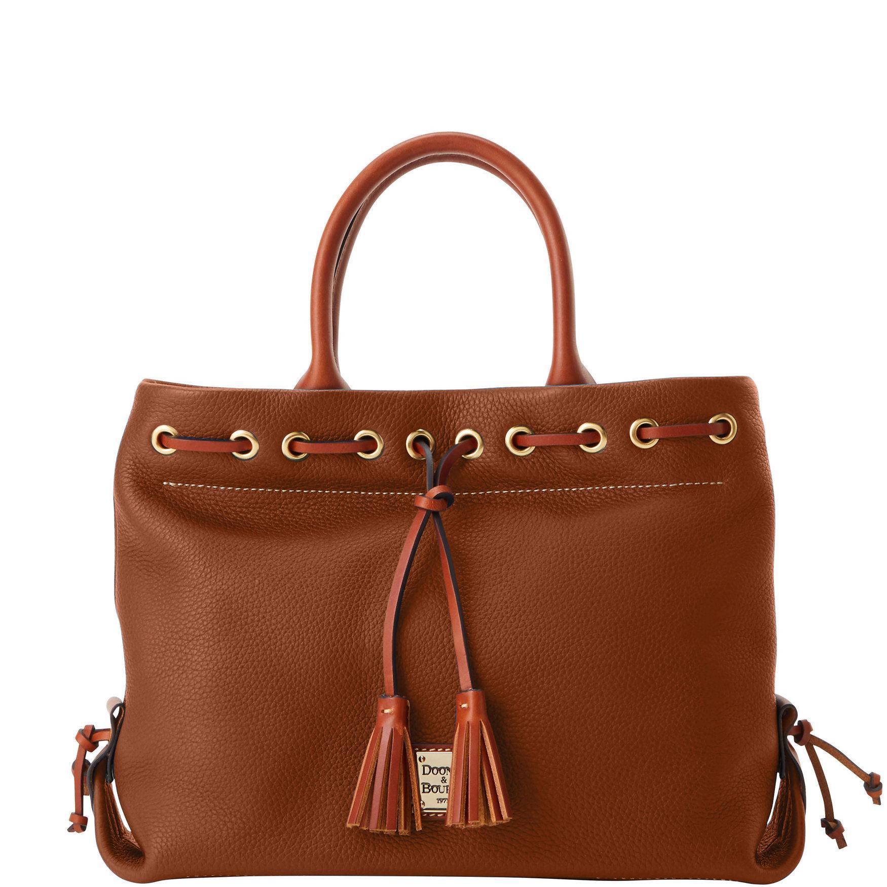 Dooney & Bourke Womens Pebble Grain Tassel Leather Tote Shopping Bag in Caramel Product Image
